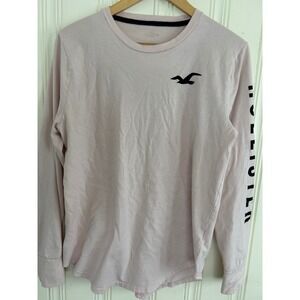Hollister Y2K Womens Long Sleeve Graphic T-Shirt Light Pink Spellout Logo Size L